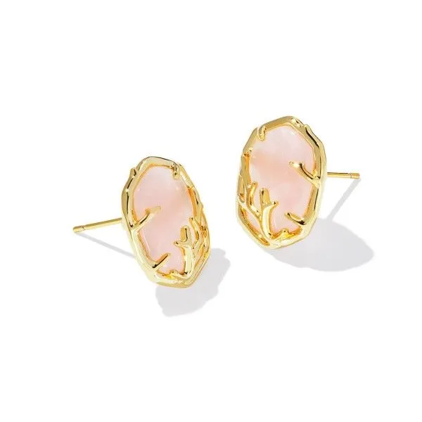 14k Gold Plated "Daphne" Coral Frame Stud Earrings in Rose Quartz Dickinson Jewelers Dunkirk, MD