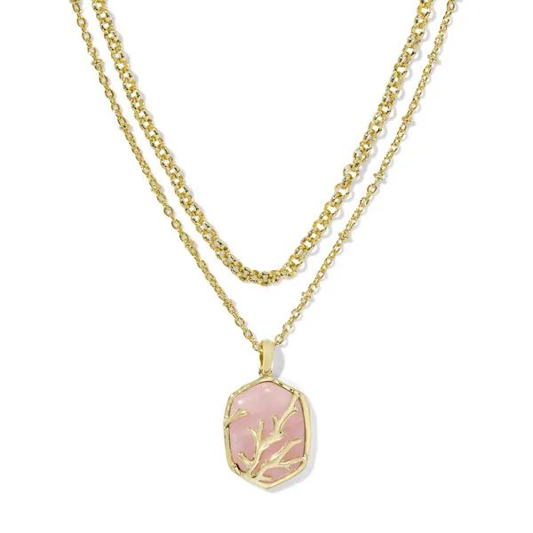 14k Gold Plated "Daphne" Coral Frame Multistrand Necklace in Rose Quartz Dickinson Jewelers Dunkirk, MD