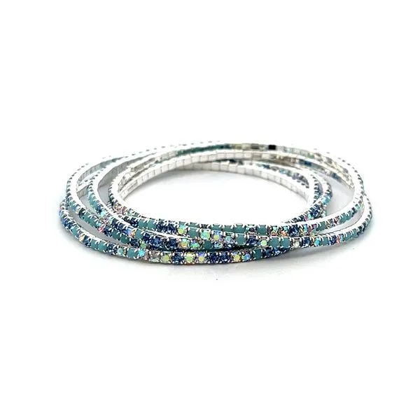 Silvertone Aqua Multicolor Crystal Stretch Bracelet Set Dickinson Jewelers Dunkirk, MD