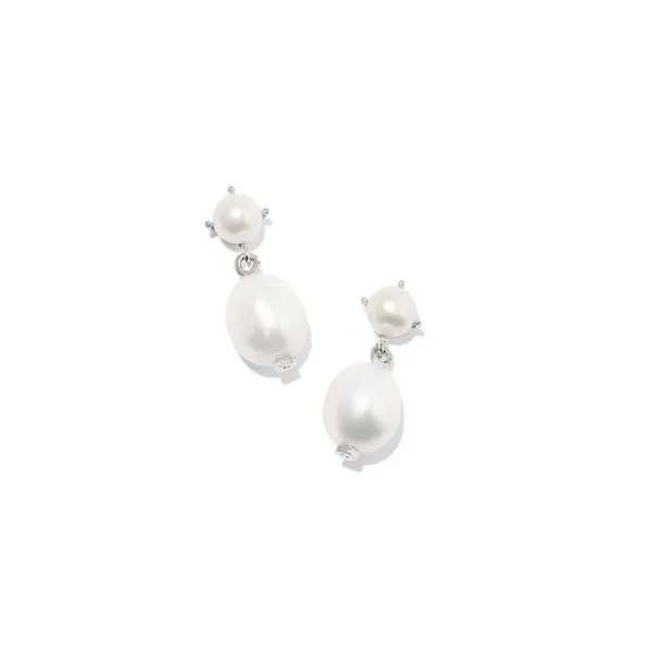 Rhodium Plated "Eve" Drop Earrings in White Pearl Dickinson Jewelers Dunkirk, MD
