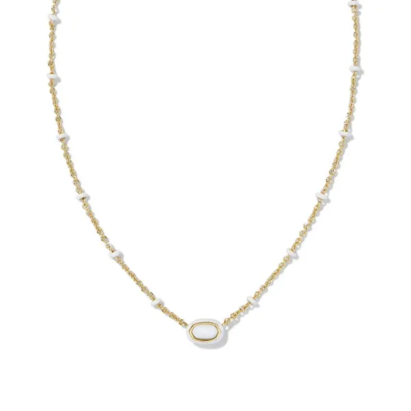 14k Gold Plated "Mini Elisa" Frame Short Pendant Necklace in White MOP Dickinson Jewelers Dunkirk, MD