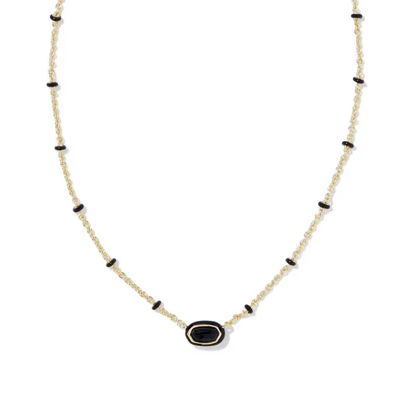 14k Gold Plated "Mini Elisa" Frame Short Pendant Necklace in Black Agate Dickinson Jewelers Dunkirk, MD