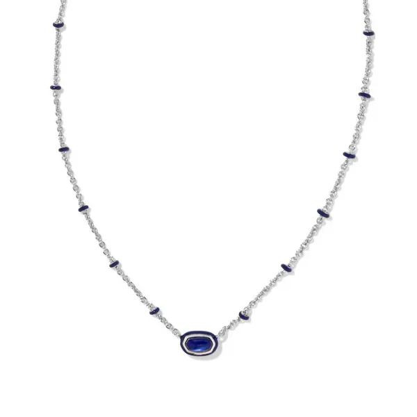 Rhodium Plated "Mini Elisa" Frame Short Pendant Necklace in Navy MOP Dickinson Jewelers Dunkirk, MD