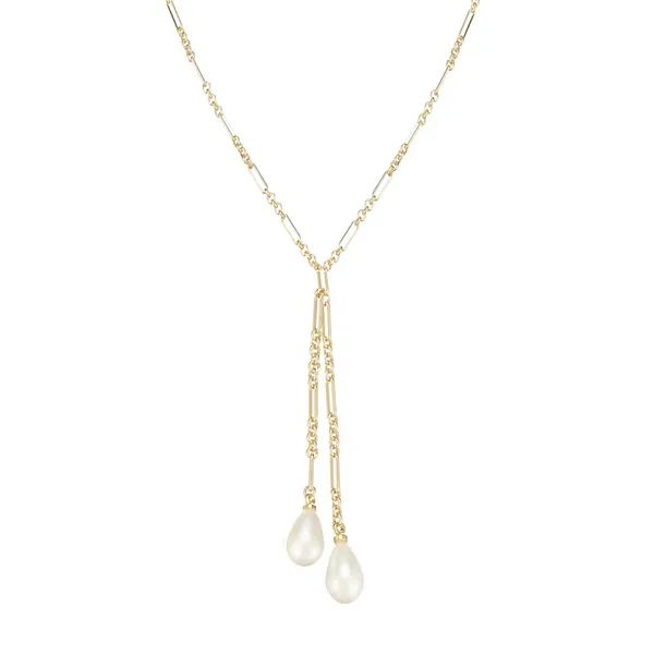 14k Gold Plated "Adorned" Pearl Lariat Necklace Dickinson Jewelers Dunkirk, MD