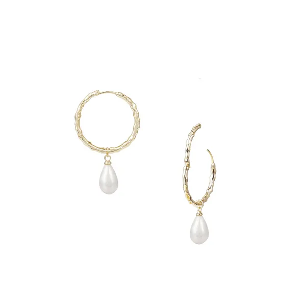 14k Gold Plated "Adorned" Pearl Drop Huggie Earrings Dickinson Jewelers Dunkirk, MD