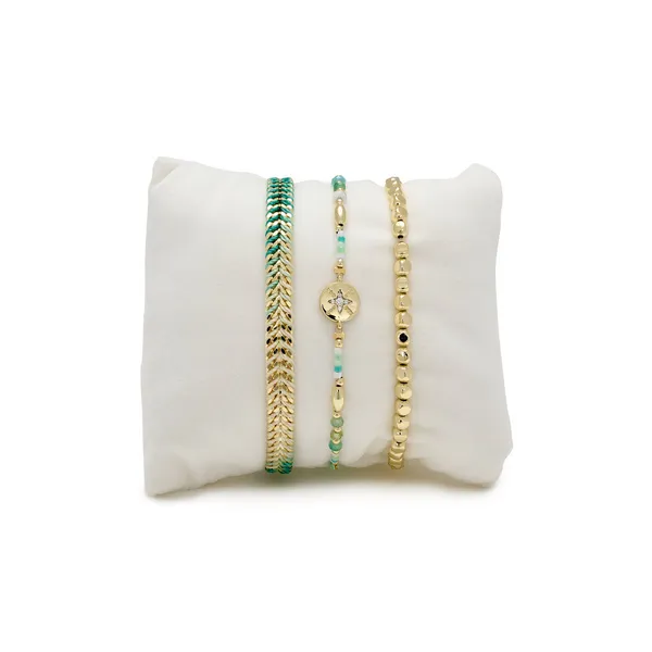 Gold Plated Bergamot Mint and Green Ombre Beaded Bracelet Set Dickinson Jewelers Dunkirk, MD