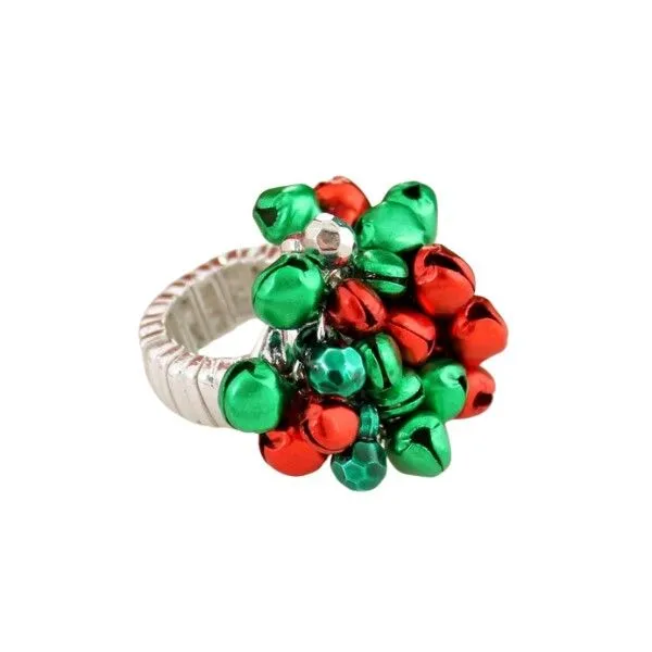 Silvertone Jingle Bell Bauble Stretch Ring Dickinson Jewelers Dunkirk, MD