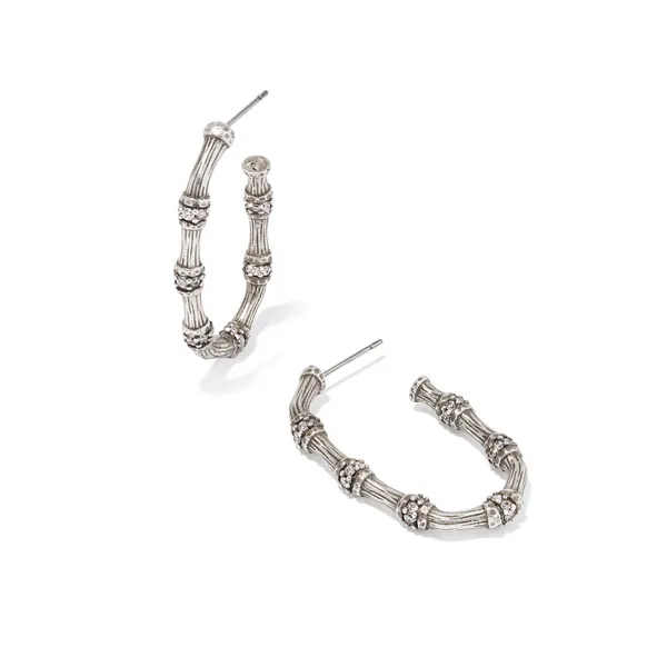 Vintage Rhodium Plated "Maura" Bamboo Hoop Earrings Dickinson Jewelers Dunkirk, MD