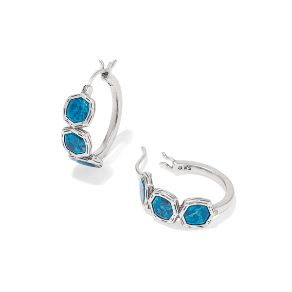 Rhodium Plated Indigo Magnesite Bamboo Hoop Earrings Dickinson Jewelers Dunkirk, MD