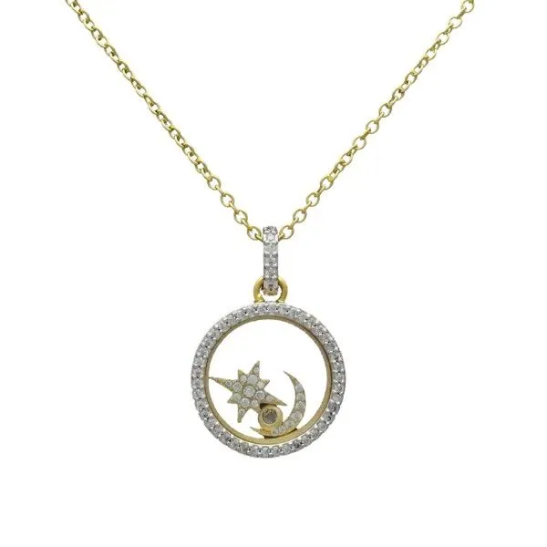 14k Gold Plated CZ Moon and Star Dangles Necklace Dickinson Jewelers Dunkirk, MD