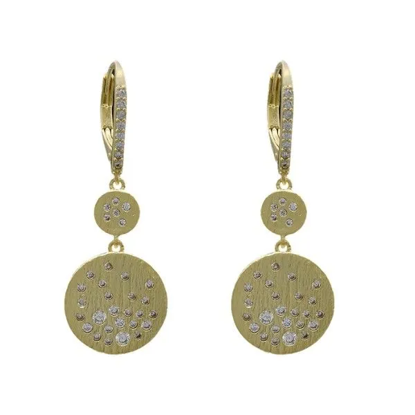 14k Gold Plated Scattered CZ Double Disc Earrings Dickinson Jewelers Dunkirk, MD