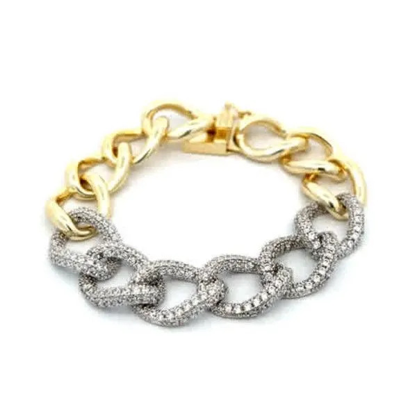 14Kt Gold Plated Pave CZ Wide Link Bracelet Dickinson Jewelers Dunkirk, MD