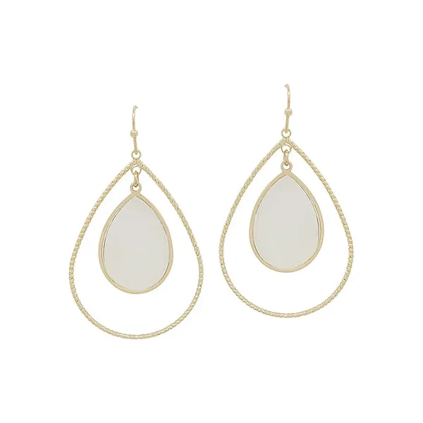 Goldtone Double Teardrop Texture Wire and MOP Dangle Earring Dickinson Jewelers Dunkirk, MD