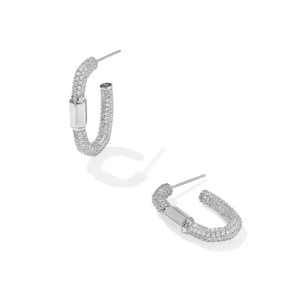 Rhodium Plated "Emery" Hoop Earrings in White Crystal Dickinson Jewelers Dunkirk, MD