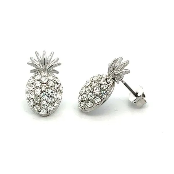 Silvertone Rhinestone Pineapple Post Earrings Dickinson Jewelers Dunkirk, MD