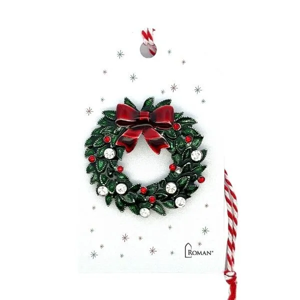 Silvertone Wreath with Red Bow Pin Dickinson Jewelers Dunkirk, MD