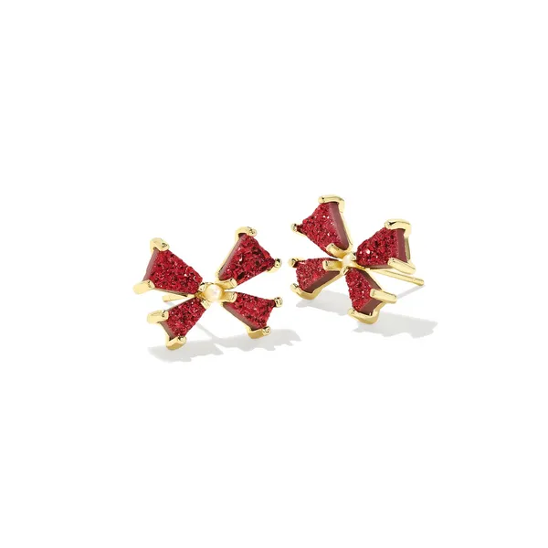 14k Gold Plated "Blair Bow" Small Stud Earrings in Bright Red Drusy Dickinson Jewelers Dunkirk, MD