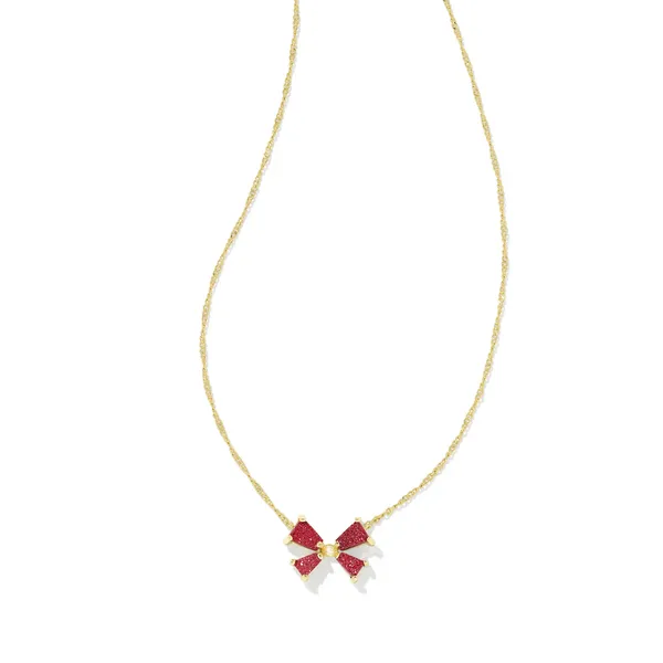 14k Gold Plated "Blair Bow" Small Pendant Necklace in Bright Red Drusy Dickinson Jewelers Dunkirk, MD