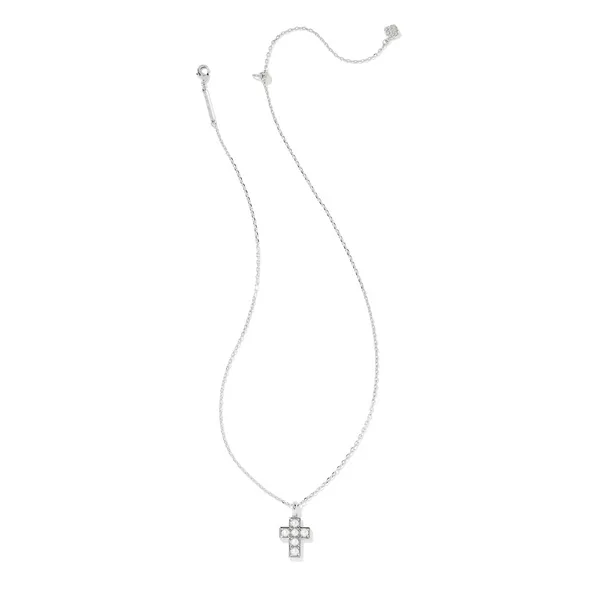 Rhodium Plated Cross Pendant Necklace in White Pearl Image 2 Dickinson Jewelers Dunkirk, MD