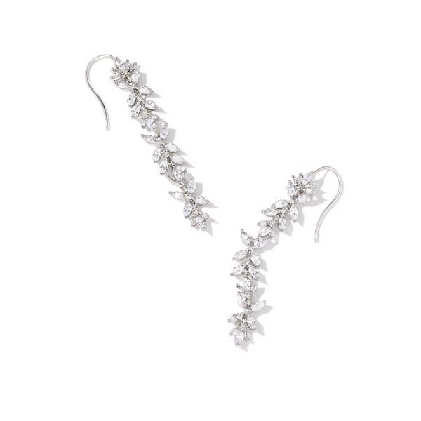 Rhodium Plated Linear Earrings with White Crystal Dickinson Jewelers Dunkirk, MD