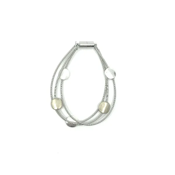 Multi Strand Piano Wire with Silvertone and Goldtone Discs Bracelet Dickinson Jewelers Dunkirk, MD
