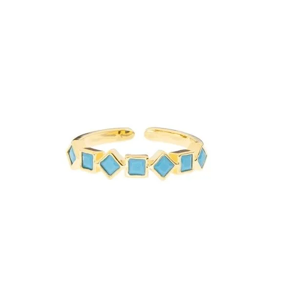 14k Gold Plated Turquoise Square Stone Adjustable Ring Dickinson Jewelers Dunkirk, MD
