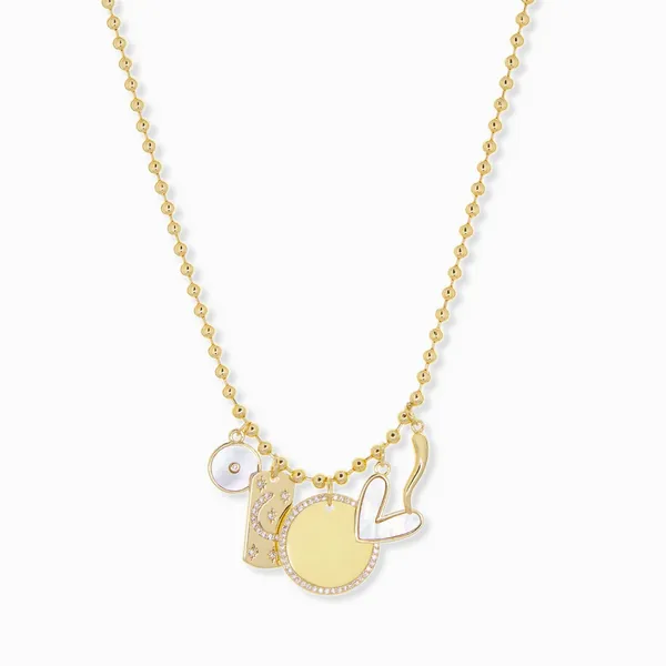 14k Gold Plated Ball Chain with 5 Charms Necklace Dickinson Jewelers Dunkirk, MD