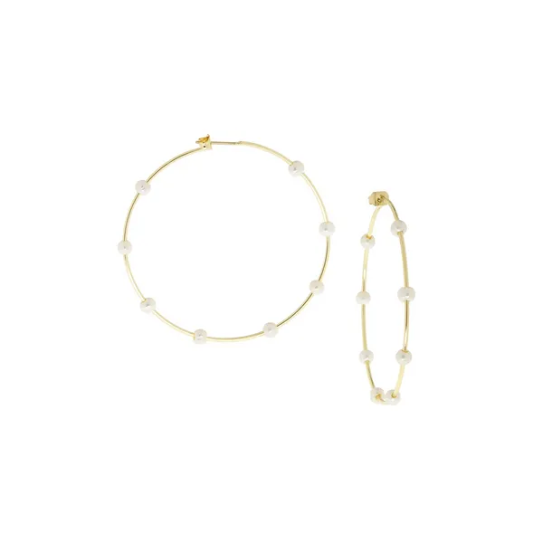 Boutique Jewelry 14k Gold Plated Pearl Station Hoop Earrings Dickinson Jewelers Dunkirk, MD