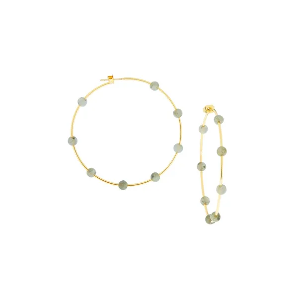 14k Gold Plated 2" Labradorite Station Hoop Earrings Dickinson Jewelers Dunkirk, MD