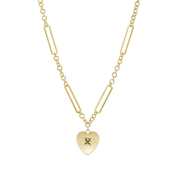 Boutique Jewelry 14k Gold Plated Etched Starburst Heart Necklace Dickinson Jewelers Dunkirk, MD