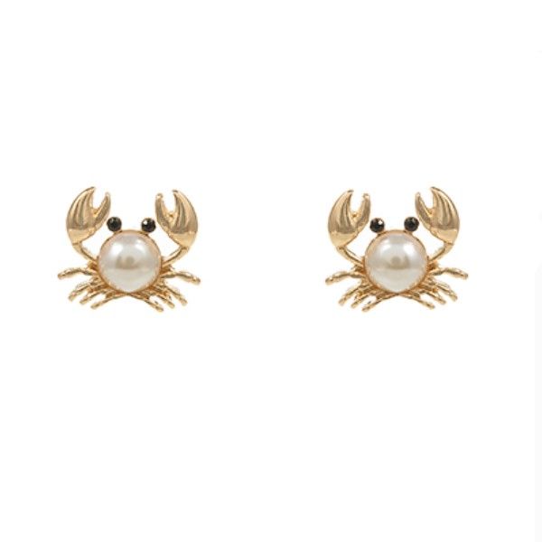 Goldtone Crab Stud Earrings with Pearl-like Beads Dickinson Jewelers Dunkirk, MD