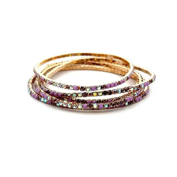 Goldtone Pink Multicolor Crystal Stretch Bracelet Set of 5 Dickinson Jewelers Dunkirk, MD