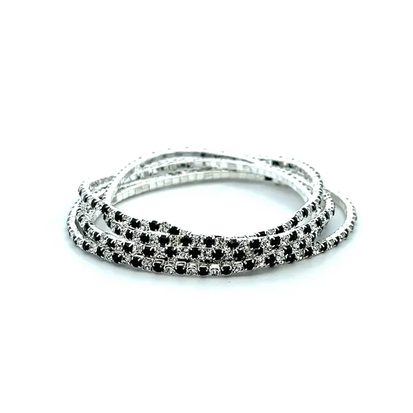 Silvertone Black/White Crystal Stretch Bracelet Set of 5 Dickinson Jewelers Dunkirk, MD