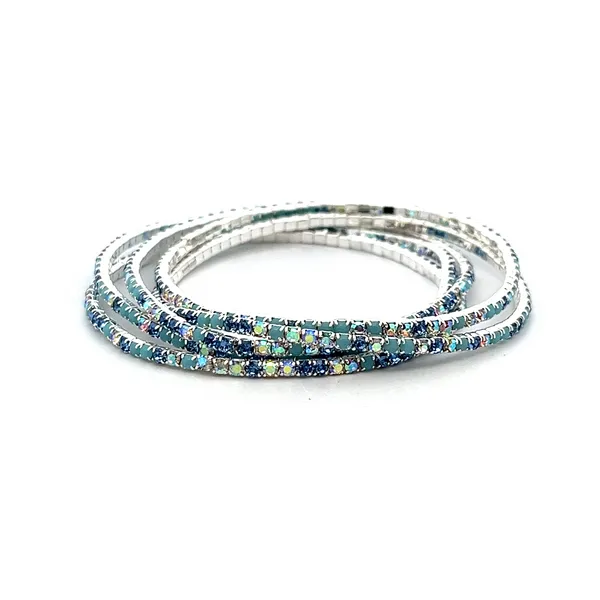 Silvertone Aqua Multicolor Crystal Stretch Bracelet Set of 5 Dickinson Jewelers Dunkirk, MD