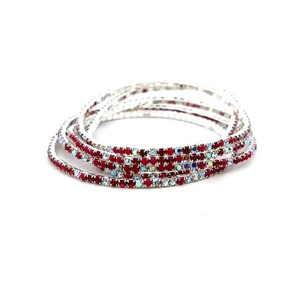 Silvertone Red Multicolor Crystal Stretch Bracelet Set of 5 Dickinson Jewelers Dunkirk, MD
