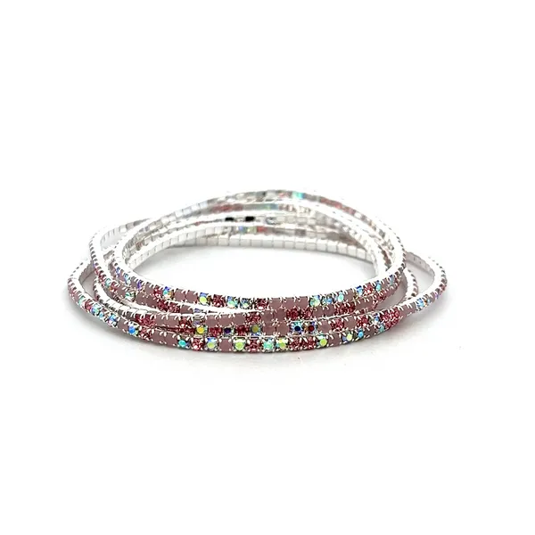 Silvertone Pink Multicolor Crystal Stretch Bracelet Set of 5 Dickinson Jewelers Dunkirk, MD