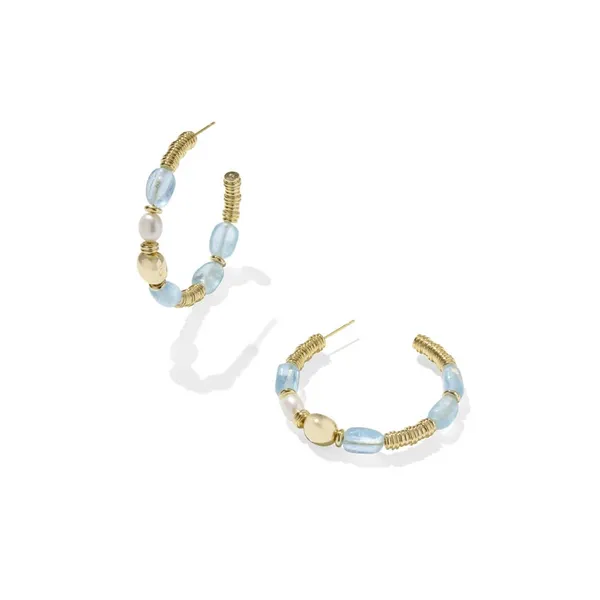 14k Gold Plated "Melody" Beaded Hoop Earrings in Aquamarine Dickinson Jewelers Dunkirk, MD
