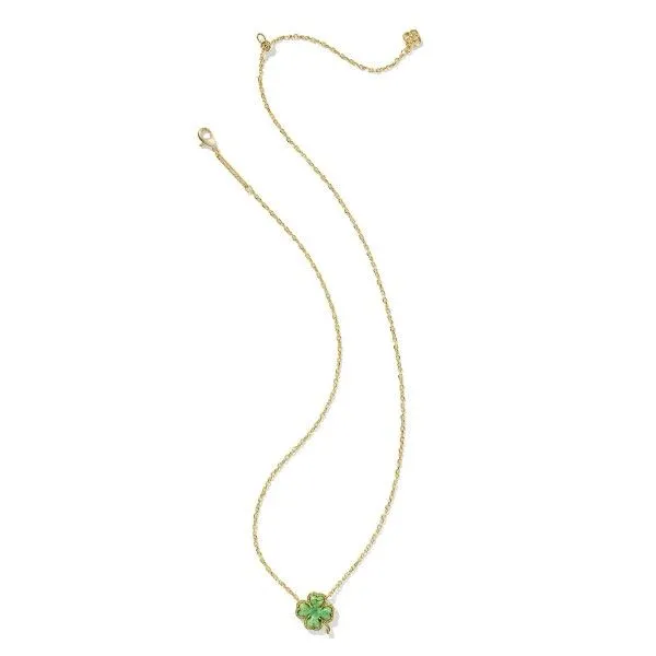 14k Gold Plated "Clover" Short Pendant Necklace in Lime Green Magnesite Image 2 Dickinson Jewelers Dunkirk, MD