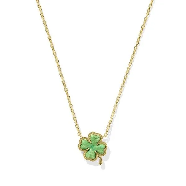14k Gold Plated "Clover" Short Pendant Necklace in Lime Green Magnesite Dickinson Jewelers Dunkirk, MD