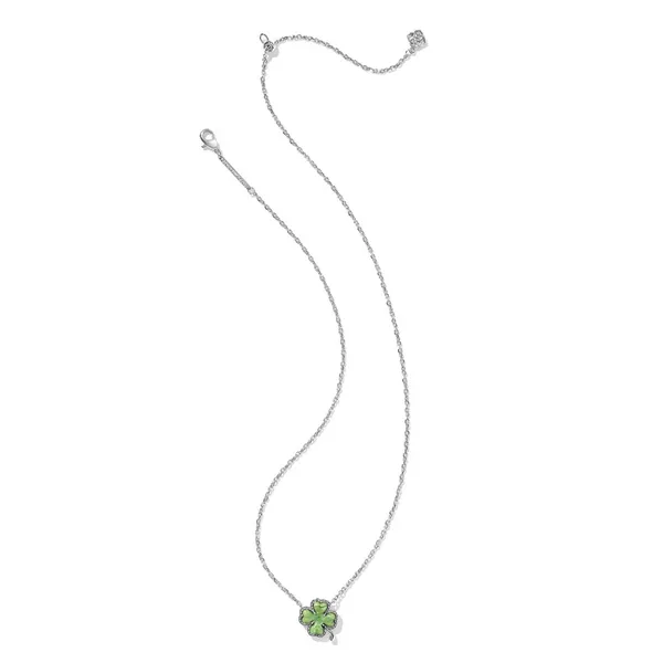 Rhodium Plated "Clover" Short Pendant Necklace in Lime Green Magnesite Image 2 Dickinson Jewelers Dunkirk, MD