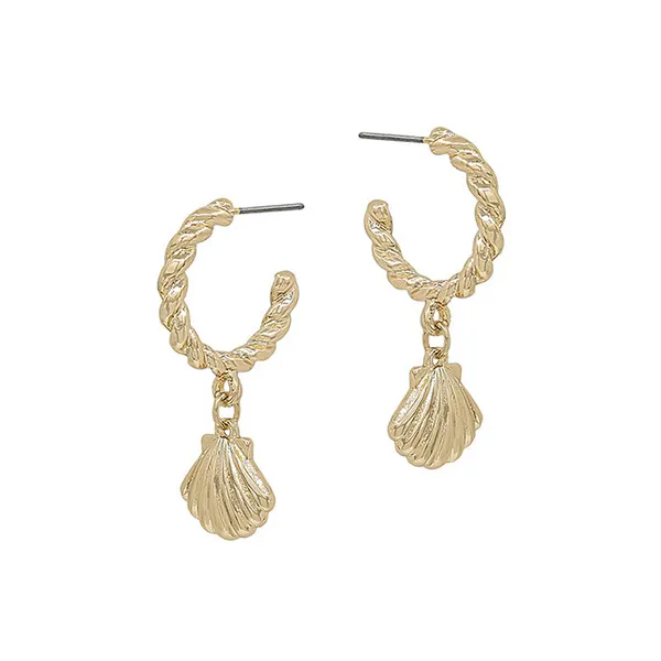 Goldtone Small Hoop with Shell Charm Earrings Dickinson Jewelers Dunkirk, MD