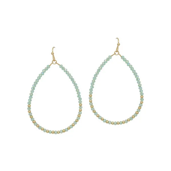 Goldtone Mint Beads Open Teardrop Dangle Earrings Dickinson Jewelers Dunkirk, MD