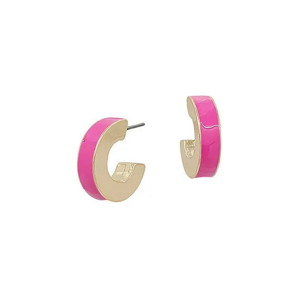 Goldtone Pink Epoxy 4mm Hoop Earrings Dickinson Jewelers Dunkirk, MD