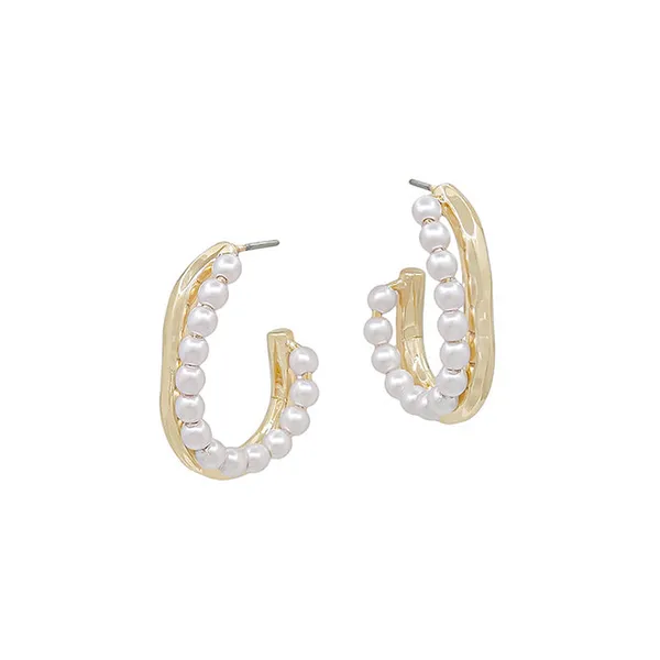 Goldtone Pearl and Metal Opal Hoop Earrings Dickinson Jewelers Dunkirk, MD