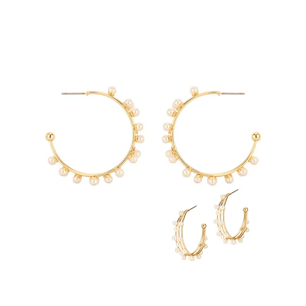 Goldtone Triple Row Pearl Beaded Hoop Earrings Dickinson Jewelers Dunkirk, MD