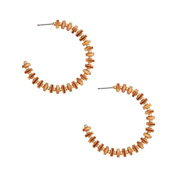 Goldtone Brown Wood Beaded Hoop Earrings Dickinson Jewelers Dunkirk, MD