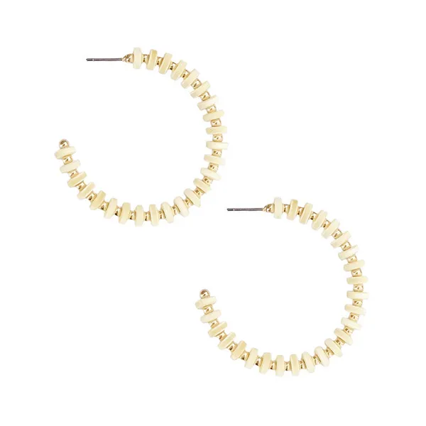 Goldtone Ivory Wood Beaded Hoop Earrings Dickinson Jewelers Dunkirk, MD
