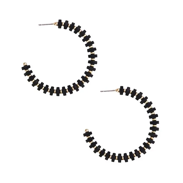 Goldtone Black Wood Beaded Hoop Earrings Dickinson Jewelers Dunkirk, MD