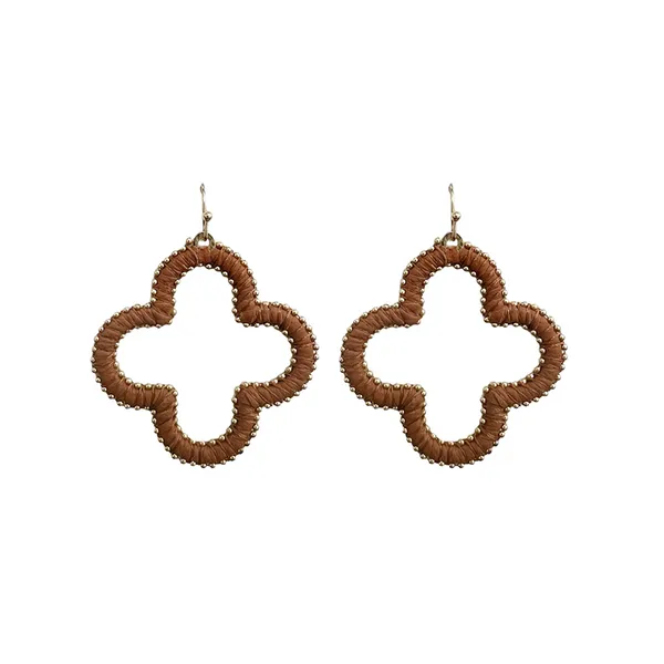 Goldtone Brown Wrapped Open Clover Dangle Earrings Dickinson Jewelers Dunkirk, MD