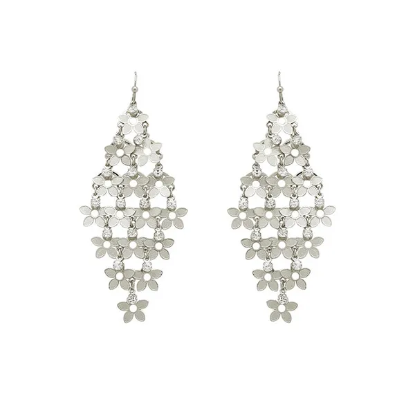 Silvertone Flower Linked Diamond Shape Dangle Earrings Dickinson Jewelers Dunkirk, MD